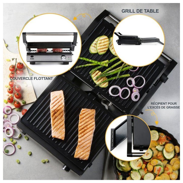 Gril de contact multifonction 2 en 1 - DOMO - DO9287G - Gril et gaufrier - Plaques amovibles - 1800 W Gril de contact multifonction 2 en 1 - DOMO - DO9287G - Gril et gaufrier - Plaques amovibles - 1800 W