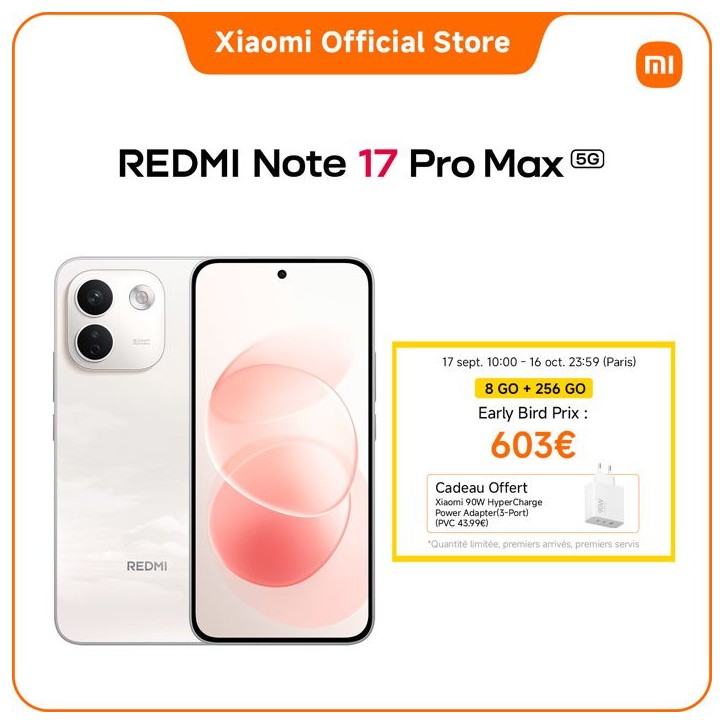 Smartphone - XIAOMI - Redmi Note 17 Pro Max 5G - 8Go RAM - 256Go - Blanc Smartphone - XIAOMI - Redmi Note 17 Pro Max 5G - 8Go RAM - 256Go - Blanc