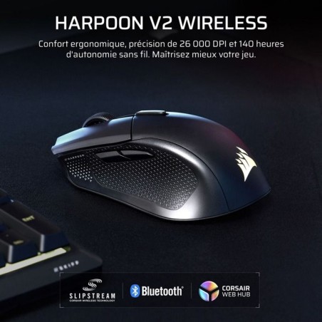 Souris Gamer - Sans Fil - Corsair - HARPOON v2 WIRELESS 26K DPI - Noir RGB