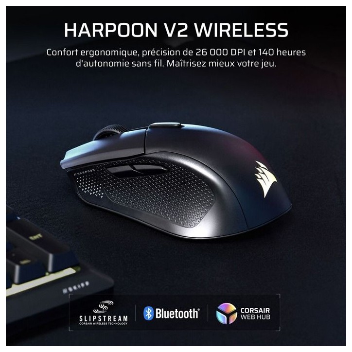 Souris Gamer - Sans Fil - Corsair - HARPOON v2 WIRELESS 26K DPI - Noir RGB Souris Gamer - Sans Fil - Corsair - HARPOON v2 WIRELESS 26K DPI - Noir RGB