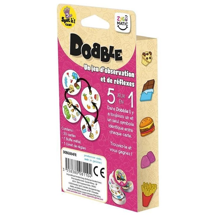 ZYGOMATIC – Dobble Gourmandise – jeu observation et rapidité – des 6 ans – 2 a 8 joueurs – boîte métal 30 cartes ZYGOMATIC – Dobble Gourmandise – jeu observation et rapidité – des 6 ans – 2 a 8 joueurs – boîte métal 30 cartes