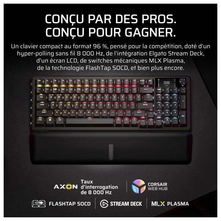 Clavier Gamer - Mécanique MLX Plasma - Corsair - VANGUARD 96 WIRELESS - 96% Sans Fil - RGB Noir