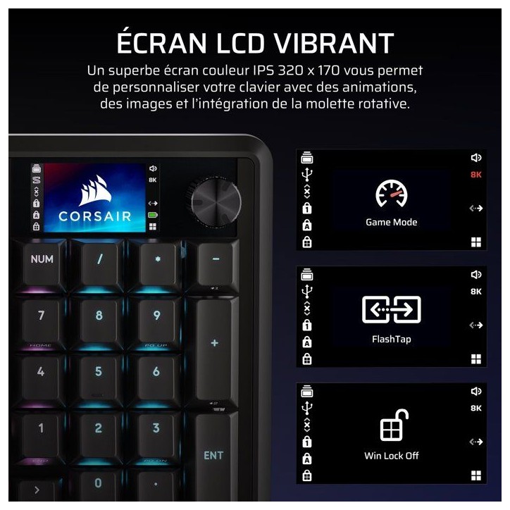 Clavier Gamer - Mécanique MLX Plasma - Corsair - VANGUARD 96 WIRELESS - 96% Sans Fil - RGB Noir