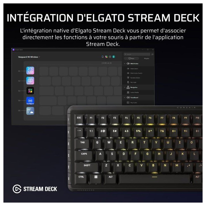 Clavier Gamer - Mécanique MLX Plasma - Corsair - VANGUARD 96 WIRELESS - 96% Sans Fil - RGB Noir