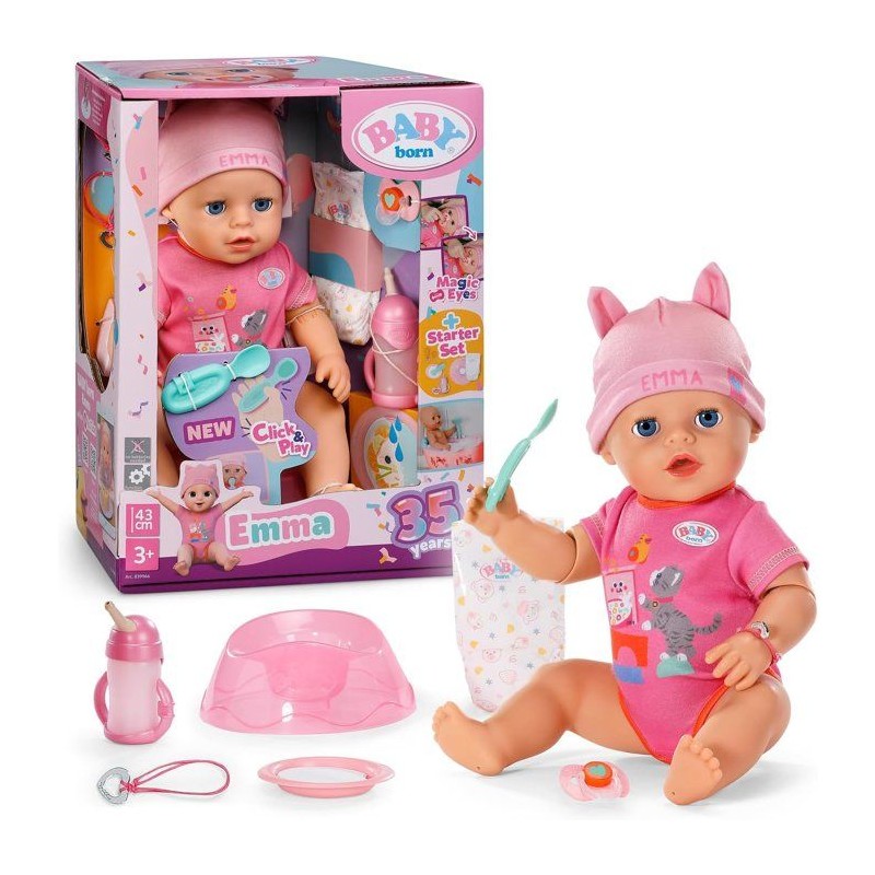 Poupon Emma - BABY BORN - 43 cm - Click & Play - 10 Fonctions + 8 acce