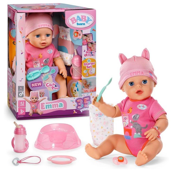 Poupon Emma - BABY BORN - 43 cm - Click & Play - 10 Fonctions + 8 accessoires - Sans piles, bras et coudes articulés Poupon Emma - BABY BORN - 43 cm - Click & Play - 10 Fonctions + 8 accessoires - Sans piles, bras et coudes articulés