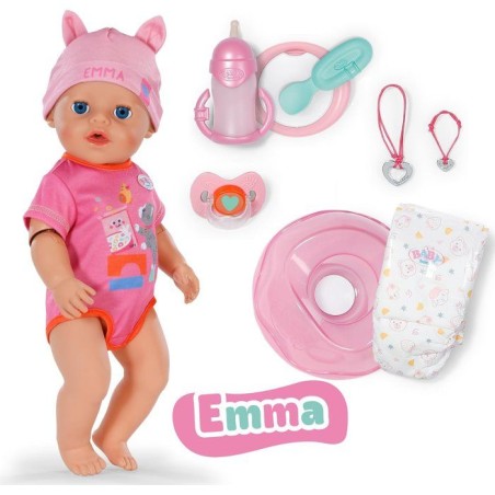 Poupon Emma - BABY BORN - 43 cm - Click & Play - 10 Fonctions + 8 accessoires - Sans piles, bras et coudes articulés