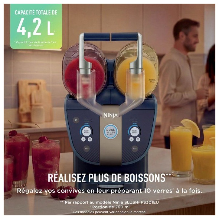 Machine a granita - Ninja - SLUSHi TWIST FS701EUBL - 2 bacs 4,4L - Technologie SlushAssist DUO - SlushTwist - Bleu