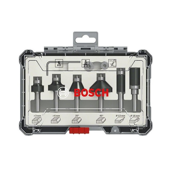Coffret de 6 fraises a araser/chanfreiner/arrondir a queue de 6 mm BOSCH - 2607017468