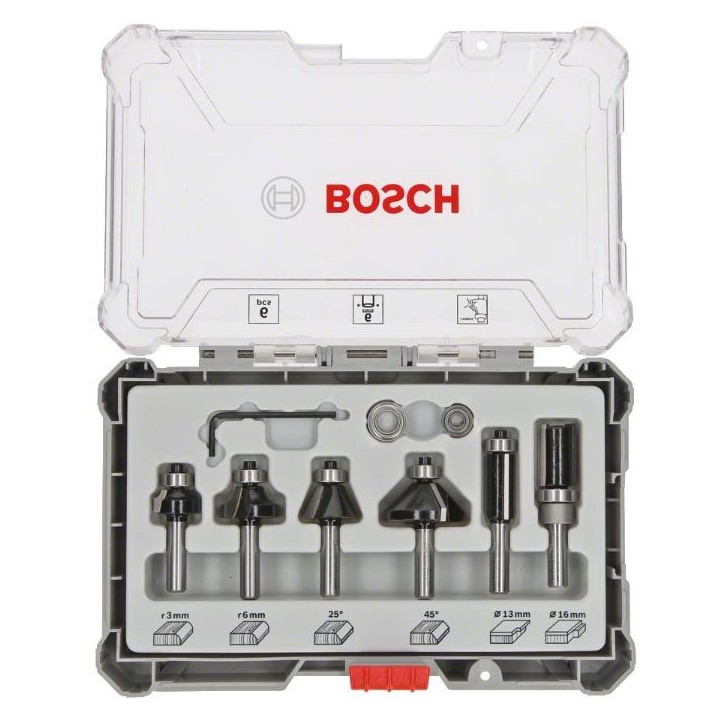 Coffret de 6 fraises a araser/chanfreiner/arrondir a queue de 6 mm BOSCH - 2607017468