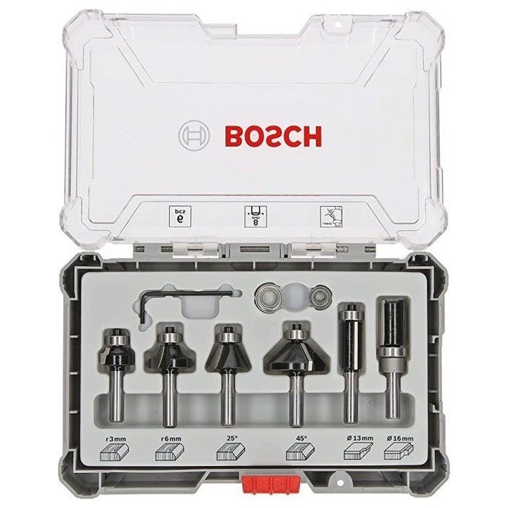 Coffret de 6 fraises a araser/chanfreiner/arrondir a queue de 6 mm BOSCH - 2607017468