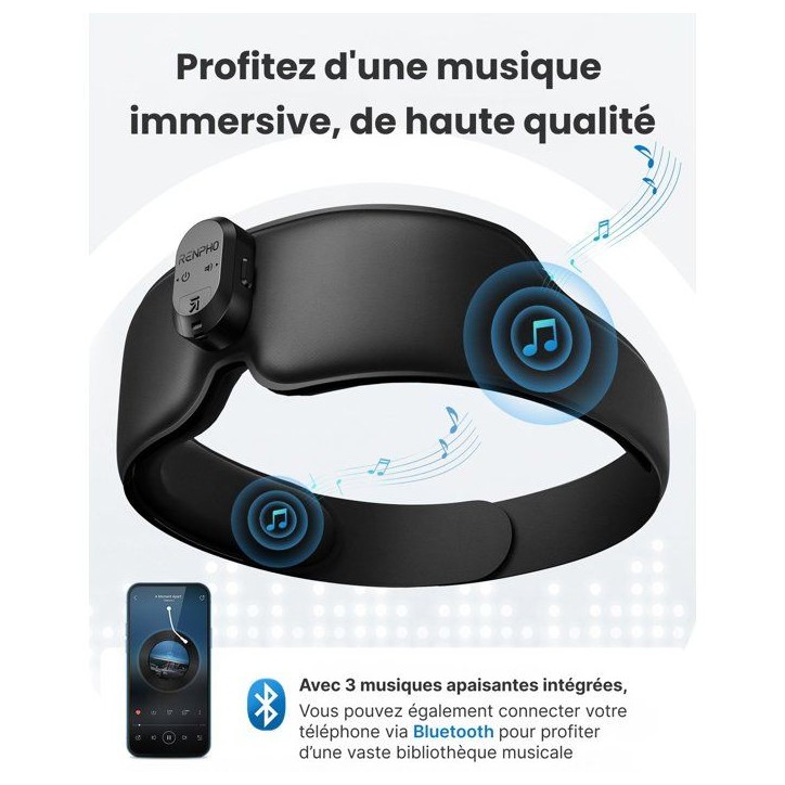 Masque de sommeil - RENPHO - Eyesnooze Aroma GS003 - Aromathérapie - Bluetooth - Chauffant - Noir