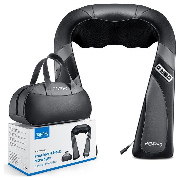 Masseur cervical Shiatsu - RENPHO - U-Neck Go SNM067 - Chauffant - 8 noeuds - 3 intensités - Noir