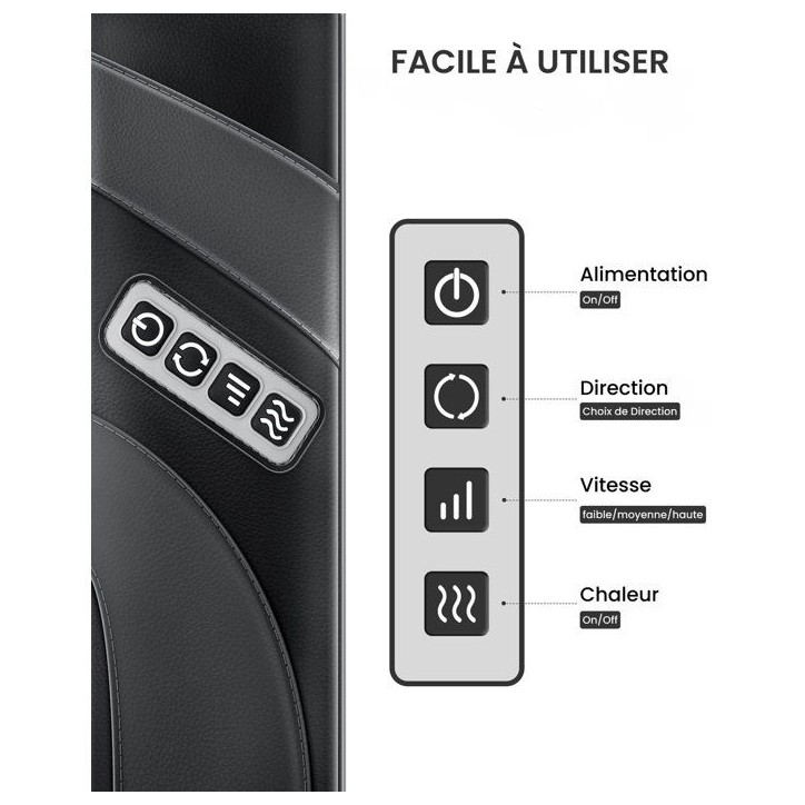 Masseur cervical Shiatsu - RENPHO - U-Neck Go SNM067 - Chauffant - 8 noeuds - 3 intensités - Noir