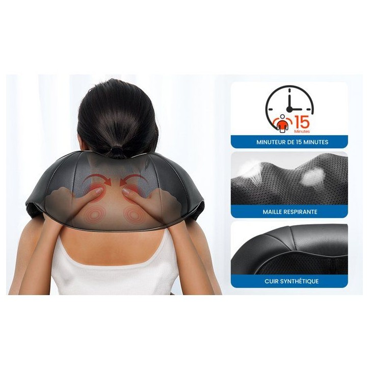Masseur cervical Shiatsu - RENPHO - U-Neck Go SNM067 - Chauffant - 8 noeuds - 3 intensités - Noir