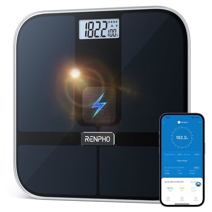 Pese-personne impédancemetre connecté - RENPHO - Elis Solar 2 A020 - Bluetooth - Recharge solaire - Noir