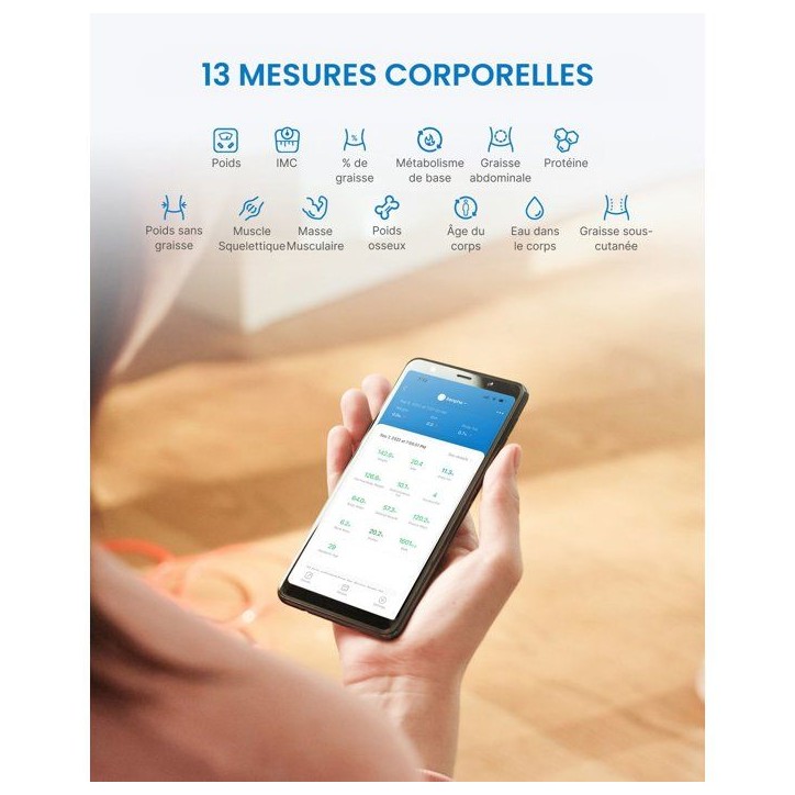 Pese-personne impédancemetre connecté - RENPHO - Elis Solar 2 A020 - Bluetooth - Recharge solaire - Noir