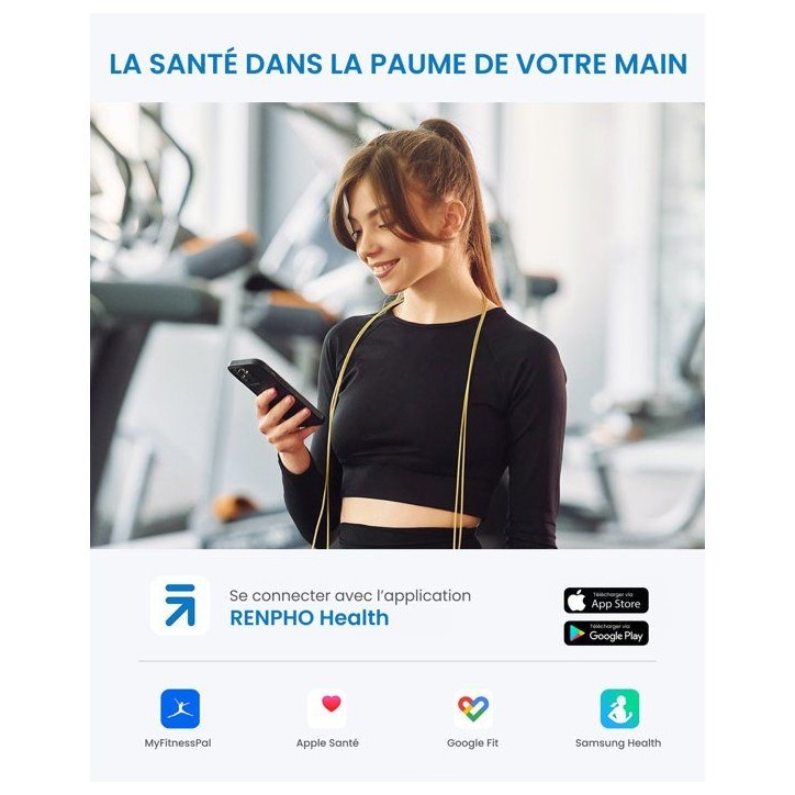 Pese-personne impédancemetre connecté - RENPHO - Elis Solar 2 A020 - Bluetooth - Recharge solaire - Noir