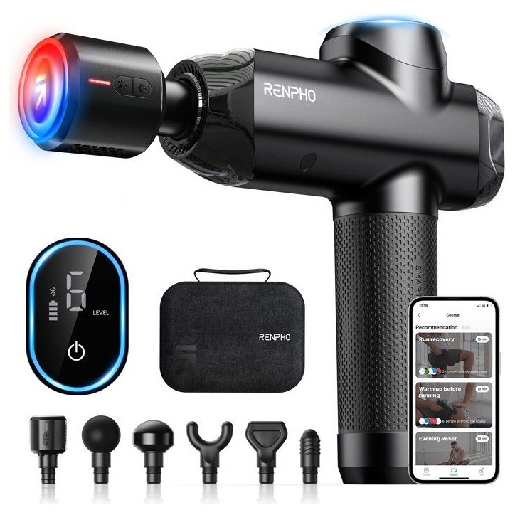 Pistolet de massage - RENPHO - Power+ Thermacool C001SH - Chaud et froid - 6 tetes - Amplitude 12 mm - Noir