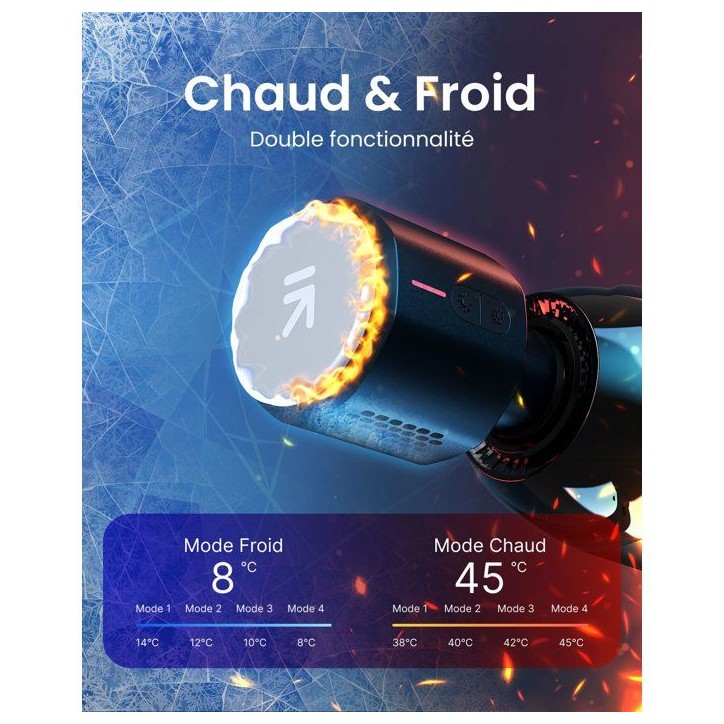 Pistolet de massage - RENPHO - Power+ Thermacool C001SH - Chaud et froid - 6 tetes - Amplitude 12 mm - Noir