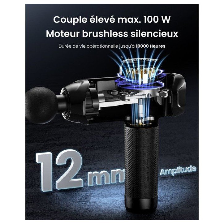 Pistolet de massage - RENPHO - Power+ Thermacool C001SH - Chaud et froid - 6 tetes - Amplitude 12 mm - Noir
