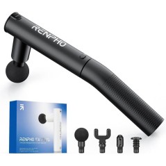 Pistolet de massage - RENPHO - Extend C004 - Poignée extensible - 4 tetes - 4 intensités - Amplitude 8 mm - Noir