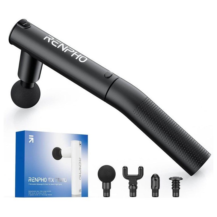 Pistolet de massage - RENPHO - Extend C004 - Poignée extensible - 4 tetes - 4 intensités - Amplitude 8 mm - Noir Pistolet de massage - RENPHO - Extend C004 - Poignée extensible - 4 tetes - 4 intensités - Amplitude 8 mm - Noir