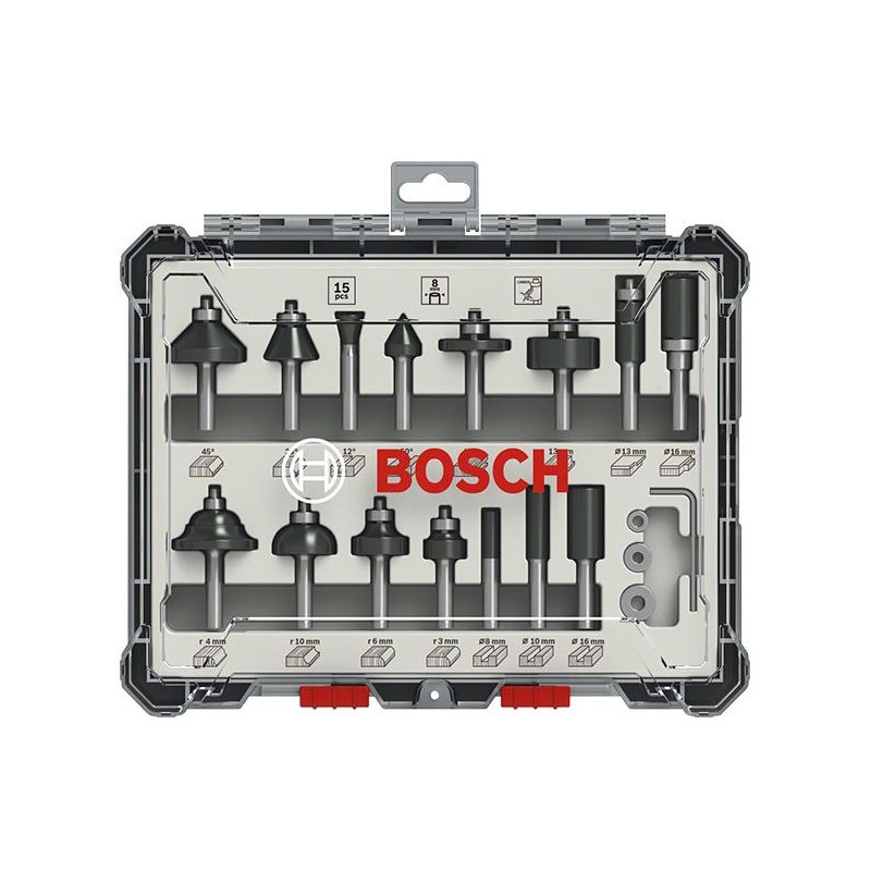 Coffret de 15 fraises mixtes a queue de 6 mm BOSCH - 2607017471 Coffret de 15 fraises mixtes a queue de 6 mm BOSCH - 2607017471