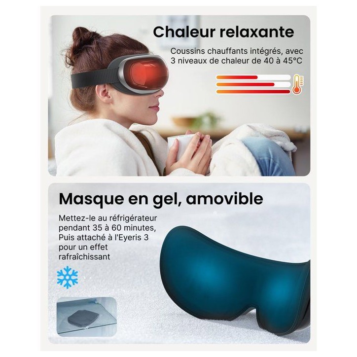 Masseur oculaire - RENPHO - Eyeris 3 G010V - Chauffant et rafraîchissant - Commande vocale - Noir