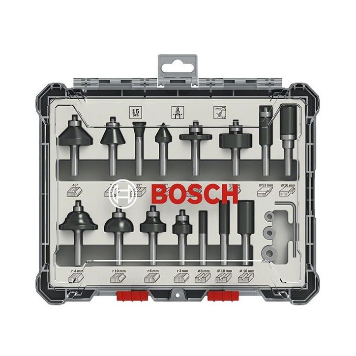 Coffret de 15 fraises mixtes a queue de 6 mm BOSCH - 2607017471 Coffret de 15 fraises mixtes a queue de 6 mm BOSCH - 2607017471