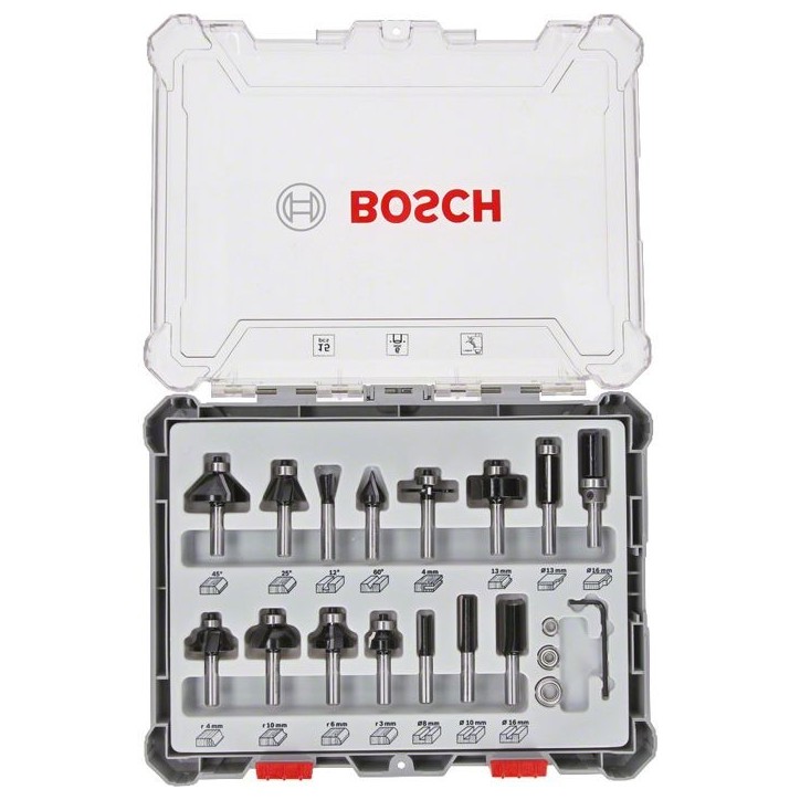 Coffret de 15 fraises mixtes a queue de 6 mm BOSCH - 2607017471 Coffret de 15 fraises mixtes a queue de 6 mm BOSCH - 2607017471