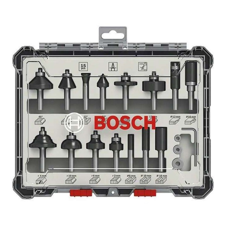 Coffret de Fraises - BOSCH - 2607017472 - 15 pieces - Queue de 8 mm - Compatible avec défonceuses