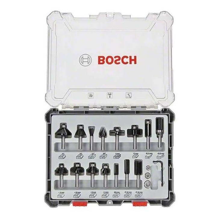 Coffret de Fraises - BOSCH - 2607017472 - 15 pieces - Queue de 8 mm - Compatible avec défonceuses