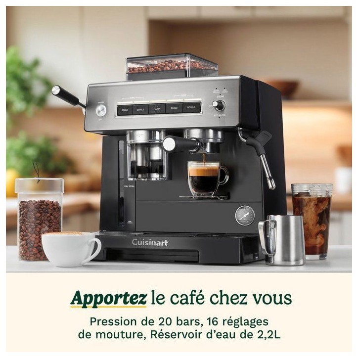 Machine expresso avec broyeur - CUISINART - Espresso Bar Grind & Brew EM640E - 20 bars Machine expresso avec broyeur - CUISINART - Espresso Bar Grind & Brew EM640E - 20 bars