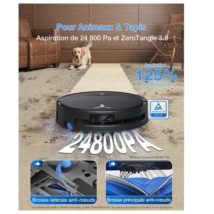 ECOVACS DEEBOT T80S OMNI - Robot Aspirateur Laveur - Station OMNI tout-en-un - 24 800 Pa - ZeroTangle 3.0