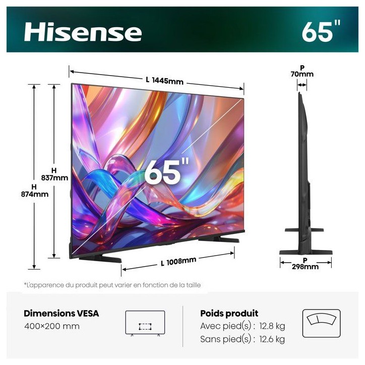Hisense 65E7S - TV QLED 65 (164 cm) - 4K UHD 3840x2160 - HDR10+ - Smart TV - 3xHDMI 2.1 - WiFi Hisense 65E7S - TV QLED 65 (164 cm) - 4K UHD 3840x2160 - HDR10+ - Smart TV - 3xHDMI 2.1 - WiFi