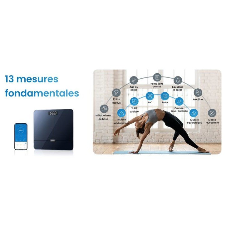 Pese-personne impédancemetre connecté - RENPHO - Elis 2 A016 - Bluetooth - 13 mesures - Verre ITO - Noir