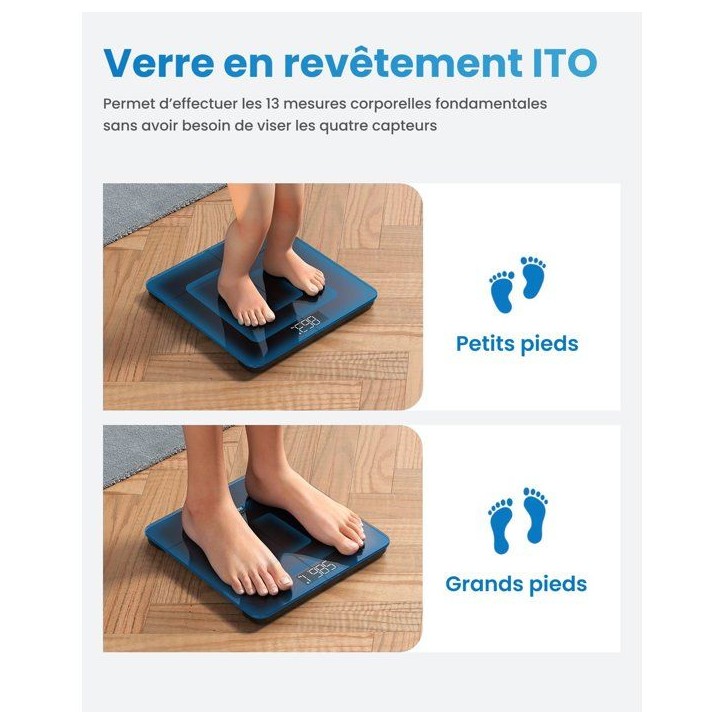 Pese-personne impédancemetre connecté - RENPHO - Elis 2 A016 - Bluetooth - 13 mesures - Verre ITO - Noir