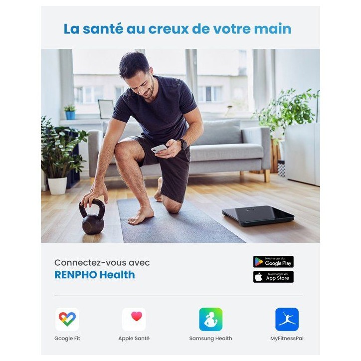 Pese-personne impédancemetre connecté - RENPHO - Elis 2 A016 - Bluetooth - 13 mesures - Verre ITO - Noir