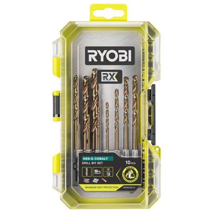 Coffret forets métal HSS-G Cobalt RX - RYOBI - RARXHGC10 - 10 forets - Ø1 a 8 mm - Compatible LINK Coffret forets métal HSS-G Cobalt RX - RYOBI - RARXHGC10 - 10 forets - Ø1 a 8 mm - Compatible LINK