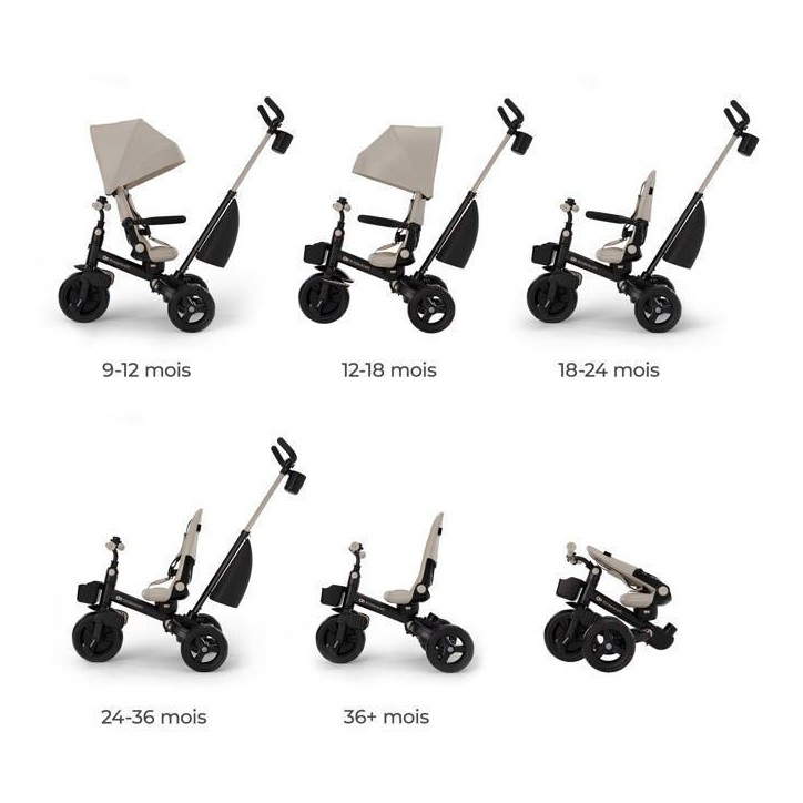 Tricycle Kinderkraft AVEO 2 PLUS évolutif 6 fonctions siege pivotant 360° position allongée canopy UPF50+ pliable Beige Tricycle Kinderkraft AVEO 2 PLUS évolutif 6 fonctions siege pivotant 360° position allongée canopy UPF50+ pliable Beige