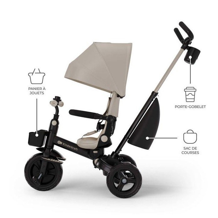 Tricycle Kinderkraft AVEO 2 PLUS évolutif 6 fonctions siege pivotant 360° position allongée canopy UPF50+ pliable Beige Tricycle Kinderkraft AVEO 2 PLUS évolutif 6 fonctions siege pivotant 360° position allongée canopy UPF50+ pliable Beige