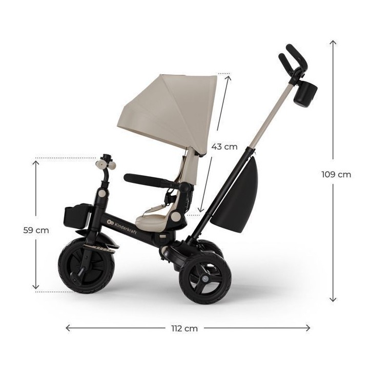 Tricycle Kinderkraft AVEO 2 PLUS évolutif 6 fonctions siege pivotant 360° position allongée canopy UPF50+ pliable Beige Tricycle Kinderkraft AVEO 2 PLUS évolutif 6 fonctions siege pivotant 360° position allongée canopy UPF50+ pliable Beige