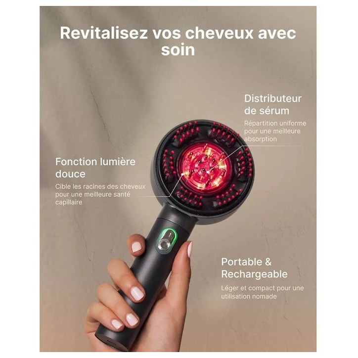 Brosse de massage cuir chevelu - RENPHO - R-WMC01 - LED rouge - Applicateur de sérum - 6 modes - Noir Brosse de massage cuir chevelu - RENPHO - R-WMC01 - LED rouge - Applicateur de sérum - 6 modes - Noir