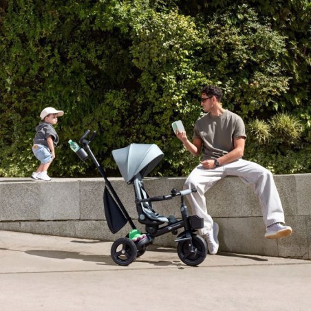 Tricycle Kinderkraft AVEO 2 PLUS évolutif pliable 6 fonctions siege rotatif 360° allongé avec canopy UPF50+ Rose
