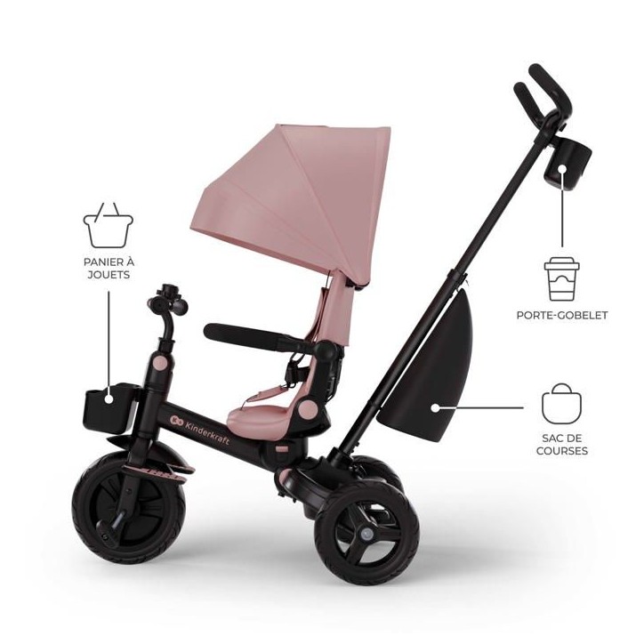 Tricycle Kinderkraft AVEO 2 PLUS évolutif pliable 6 fonctions siege rotatif 360° allongé avec canopy UPF50+ Rose Tricycle Kinderkraft AVEO 2 PLUS évolutif pliable 6 fonctions siege rotatif 360° allongé avec canopy UPF50+ Rose