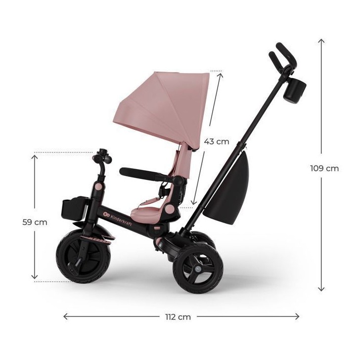 Tricycle Kinderkraft AVEO 2 PLUS évolutif pliable 6 fonctions siege rotatif 360° allongé avec canopy UPF50+ Rose Tricycle Kinderkraft AVEO 2 PLUS évolutif pliable 6 fonctions siege rotatif 360° allongé avec canopy UPF50+ Rose