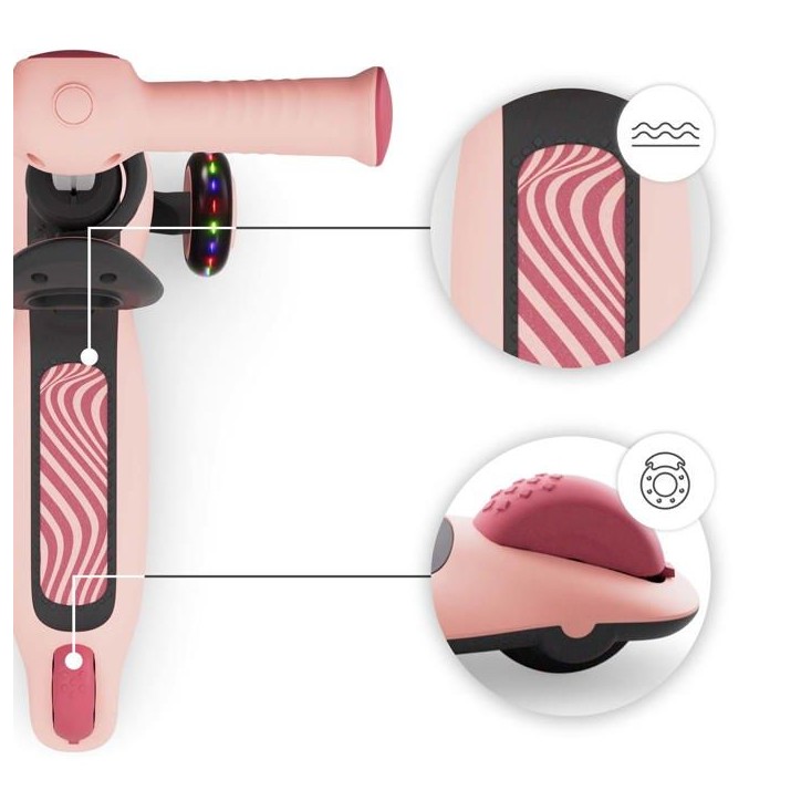 Trottinette Kinderkraft HALLEY 2 2 en 1 avec siege amovible guidon réglable roues LED pliage rapide Rose