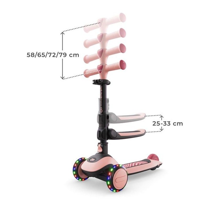 Trottinette Kinderkraft HALLEY 2 2 en 1 avec siege amovible guidon réglable roues LED pliage rapide Rose