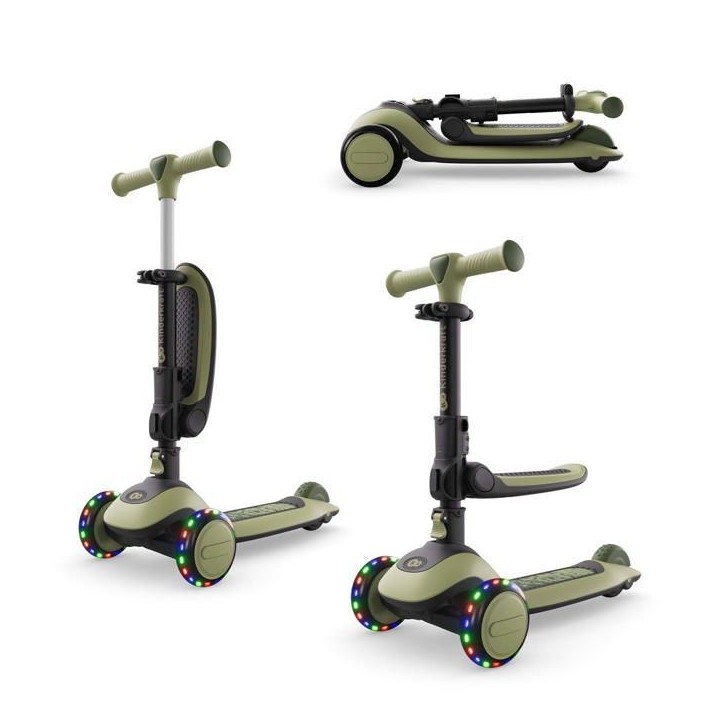 Trottinette Kinderkraft HALLEY 2 2 en 1 direction par inclinaison siege réglable 25-33 cm roues LED Vert